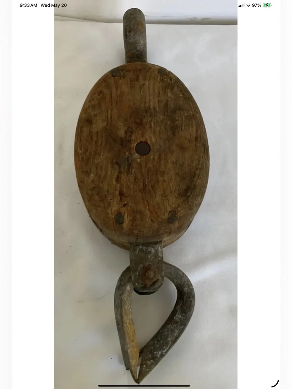 Vintage Antique Farm Equipment Wooden Block / Tackle Pully Hook /Great Display